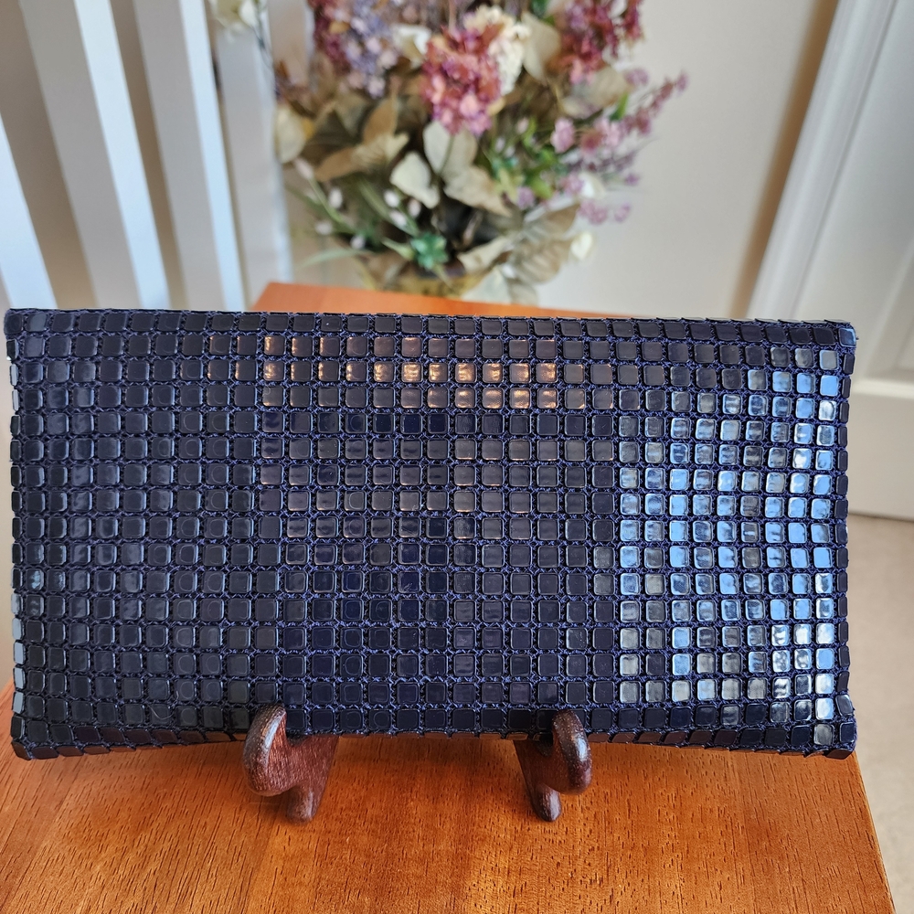 Vintage Lumured Navy Blue Evening Bag/Clutch, Piet Beading, Excellent Condition - Picture 3 of 5